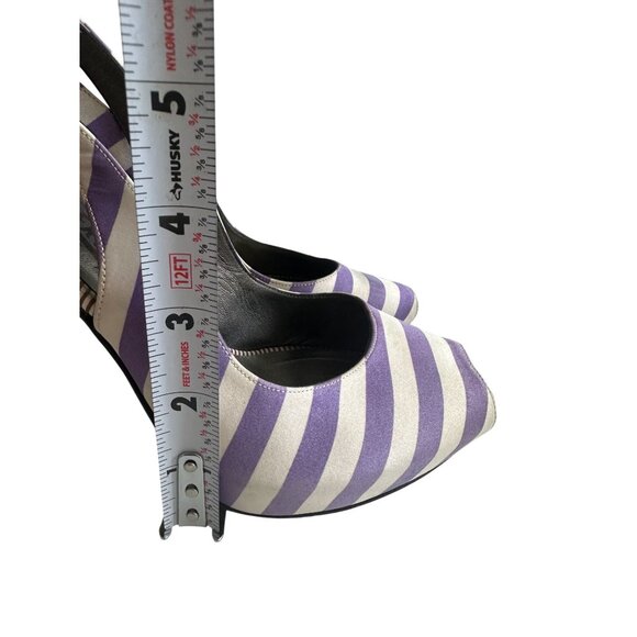 SALVATORE FERRAGAMO Purple White Striped Slingback Heels Size 7 - Picture 12 of 14